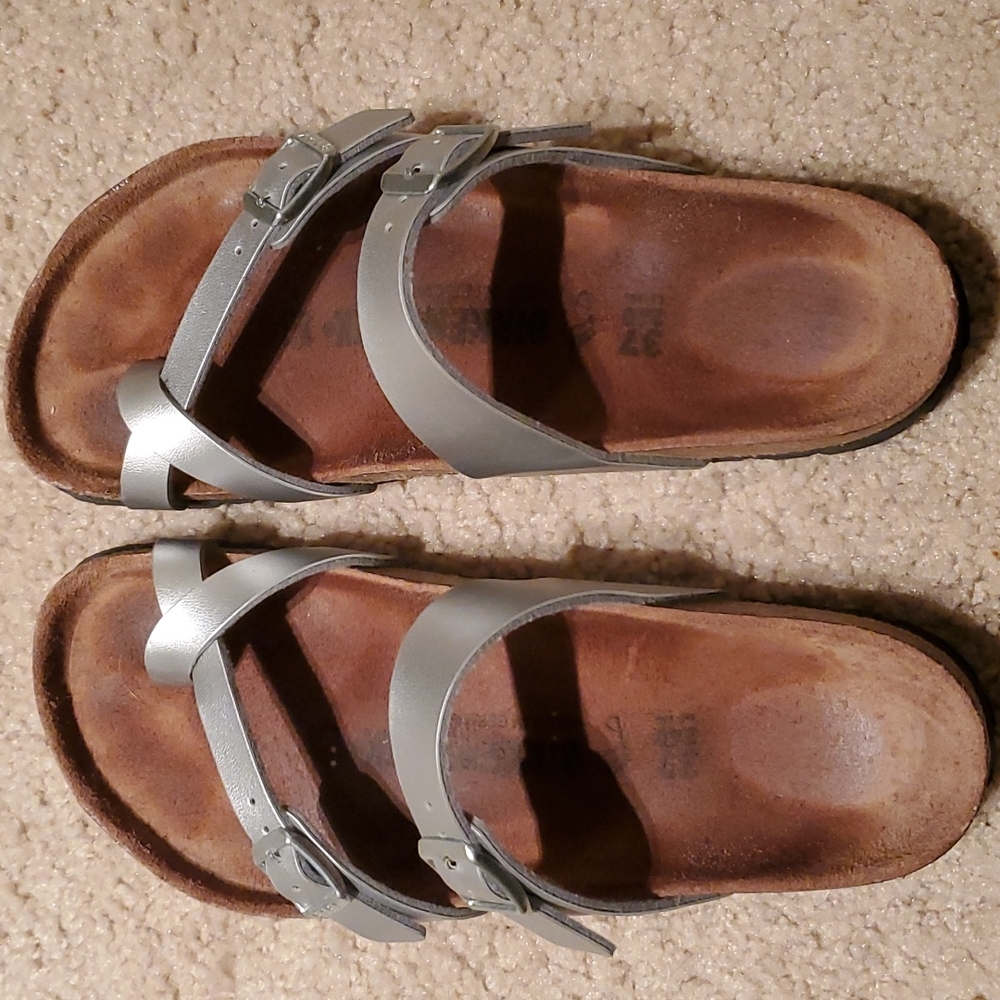 Birkenstock Mayari Silver Sandal with Birko-flor size 37 US Women's 6-6.5